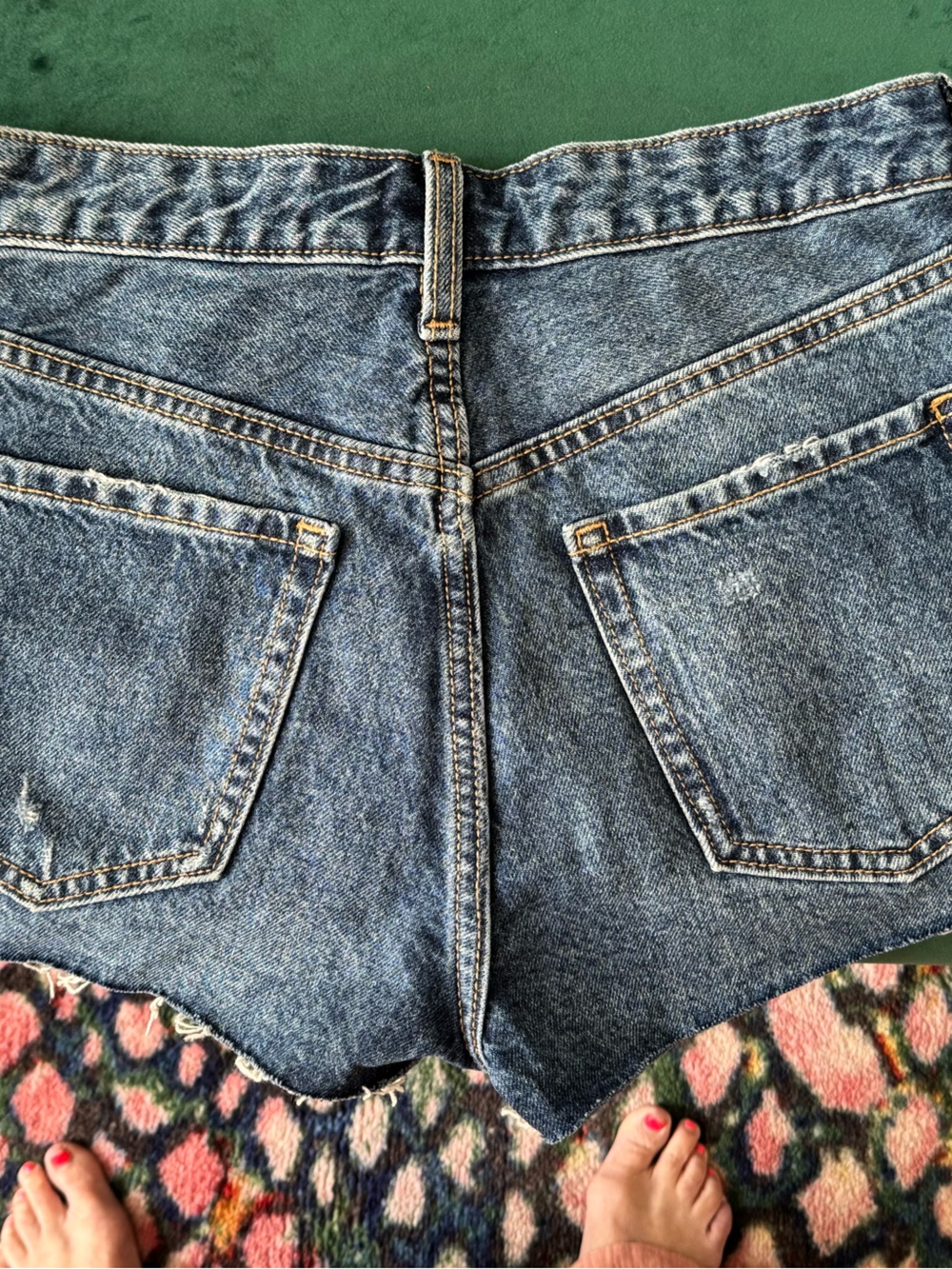 Old Navy Blue Distressed Denim Shorts with Red Stitching - Picture 2 of 6